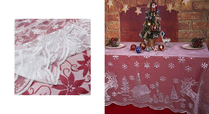 Asunflower Mantel de encaje de Navidad con forma de copo de nieve para decoración de Navidad